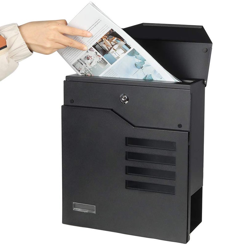 Jssmst Locking Mailbox Wall Mount- Waterproof mailboxes with Secure Key Lock and Newspaper Compartment, Key Lock Drop Box Extra Large Capacity, 12.9 x 4.1 x 14.2 Inch, SM-HPB938 Black New - Image 2